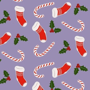 Christmas Stockings And Candy Canes Lilac Medium
