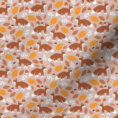 Foxes woodland friends and leaves autumn forest kids design caramel brown orange on gray