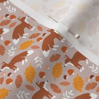 Foxes woodland friends and leaves autumn forest kids design caramel brown orange on gray