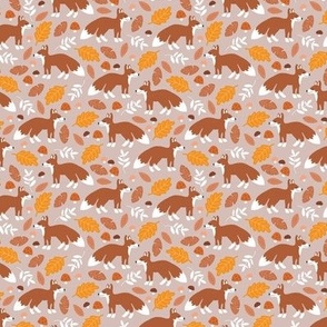 Foxes woodland friends and leaves autumn forest kids design caramel brown orange on gray