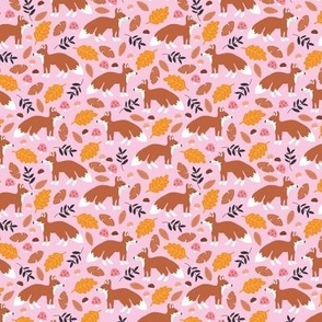 Foxes woodland friends and leaves autumn forest kids design orange caramel pink blush girls palette