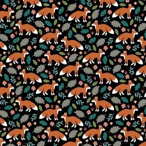 Foxes woodland friends and leaves autumn forest kids design caramel orange green teal