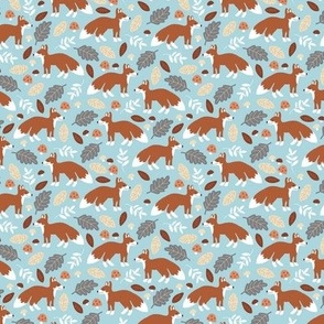 Foxes woodland friends and leaves autumn forest kids design orange gray on light blue