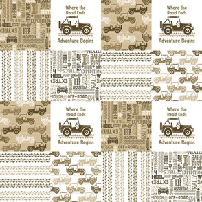 Bigger Scale Patchwork 6" Squares 4x4 Adventures Off Road Jeep Vehicles in Brown and Tan