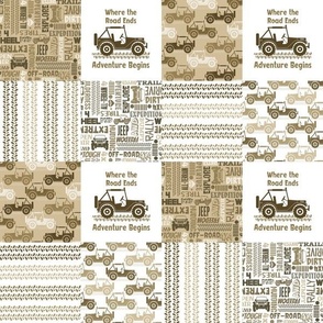 Smaller Scale Patchwork 6" Squares 4x4 Adventures Off Road Jeep Vehicles in Brown and Tan
