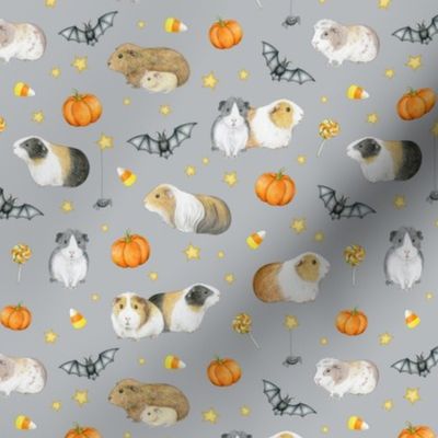 Guinea Pig Halloween with bats and pumpkins on light grey - small scale