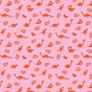 Tiny dino - cute minimalist retro pop style dinosaurs kids animal design orange on pink girls palette
