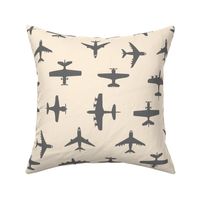 Airplane Silhouettes - Grey and Cream - Medium Scale 