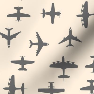 Airplane Silhouettes - Grey and Cream - Small Scale 