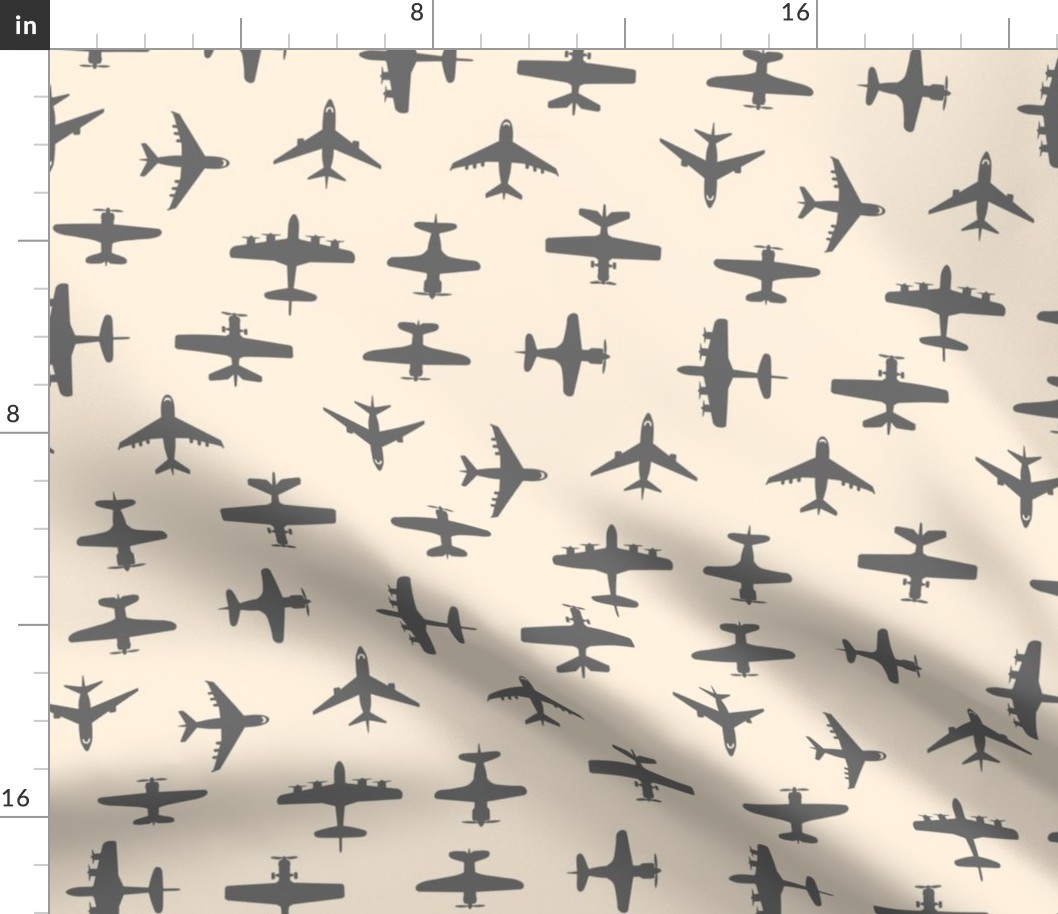 Airplane Silhouettes - Grey and Cream - Small Scale 