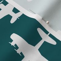 Airplane Silhouettes - White and Teal - Medium Scale 