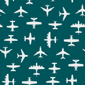 Airplane Silhouettes - White and Teal - Medium Scale 
