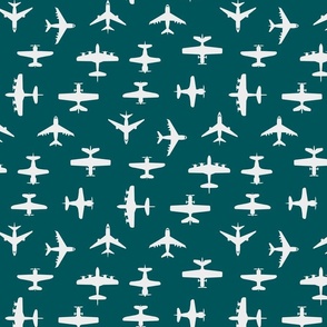 Airplane Silhouettes - White and Teal - Small Scale 