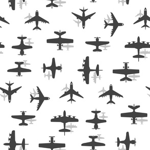 Airplane Silhouettes and Shadows - Monochrome - Medium Scale 