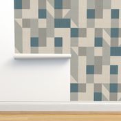 Bold monochromatic geometric abstract squares triangles // big scale 0009 A // irregular squares triangles blue gray beige 