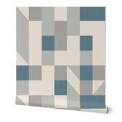 Bold monochromatic geometric abstract squares triangles // big scale 0009 A // irregular squares triangles blue gray beige 