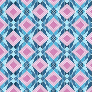 Colorful geometric abstract squares // small scale 0022 B // symmetrical squares triangles rhombuses pink blue turquoise teal multicolour harmony