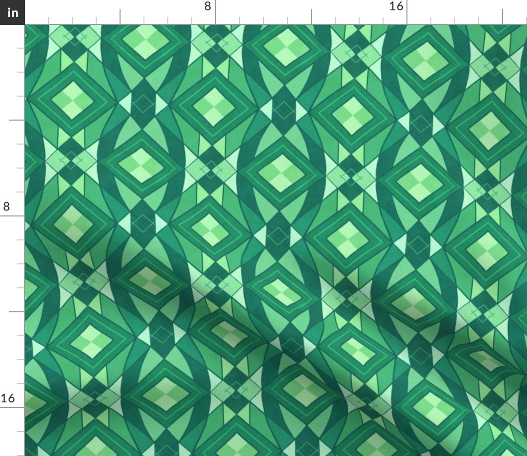 Colorful geometric abstract squares // small scale 0022 D // symmetrical squares triangles rhombuses green greens multicolour harmony