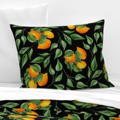 Warm Lemon Branches and Leaves on Black - Watercolor Hand-painted Seamless Pattern Large Scale