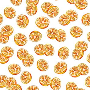 Simple Lemon Slices on White - Watercolor Hand-painted Seamless Pattern Large Scale