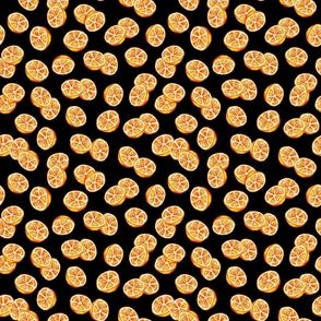 Simple Lemon Slices on Black - Watercolor Hand-painted Seamless Pattern Small Scale