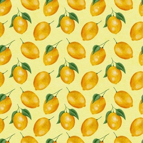 Summer Lemons on Yellow - Watercolor Hand-painted Seamless Pattern Large Scale