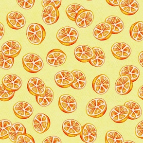 Simple Lemon Slices on Yellow - Watercolor Hand-painted Seamless Pattern Large Scale