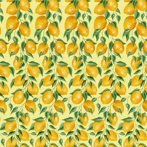 Lemons Forest on Yellow  - Watercolor Hand-painted Seamless Pattern Large Scale