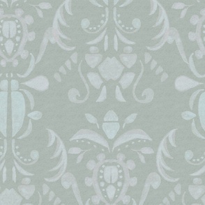 Damask in frost gray, hand painted, pale blue, ash, platinum pattern