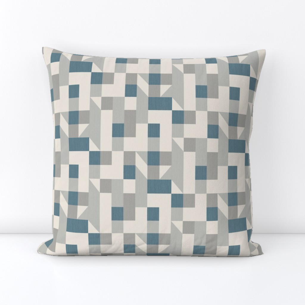 Bold monochromatic geometric abstract squares triangles // small scale 0009 A // irregular squares triangles blue gray beige 