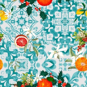 Christmas art,mosaic tiles,festive,fruits,mistletoe art