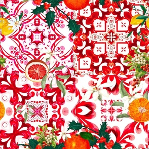 Christmas art,mosaic tiles,festive,fruits,mistletoe 