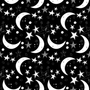 Sketchy Stars and Moon on BLACK