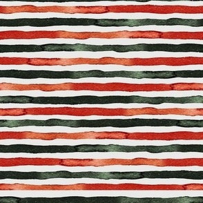 Watercolor Pine Green and Christmas Red Stripes {on Pale Gray} Holiday Stripe