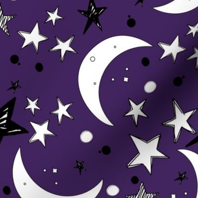 Sketchy Stars and Moon on Purple
