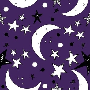 Sketchy Stars and Moon on Purple