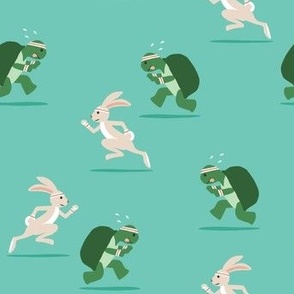 running club -tortoise and the hare - turtle and rabbit - aqua  - LAD23