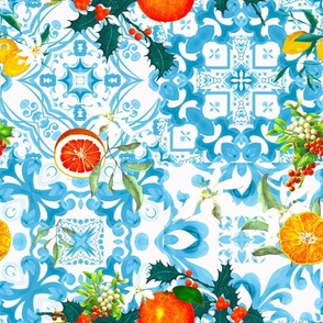 Christmas art,mosaic tiles,festive,fruits,mistletoe 