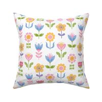 nordic folk floral scandi style flowers in bright pastel colours on white - Medium