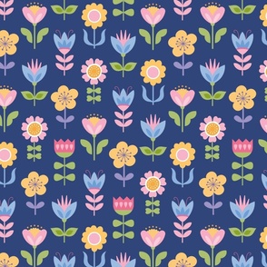 nordic folk floral scandi style flowers in bright pastel colours - Medium