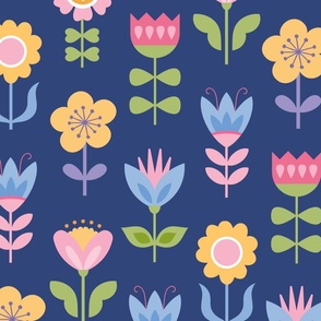 nordic folk floral scandi style flowers in bright pastel colours - Large