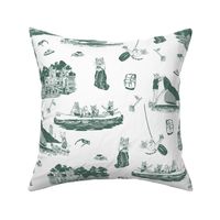 Summer Cat Family Toile at the Lake - small scale