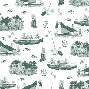 Summer Cat Family Toile at the Lake - small scale