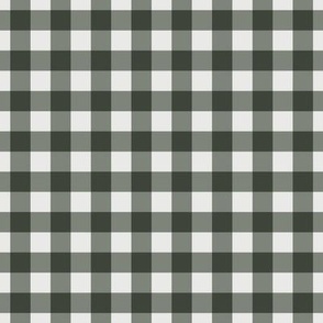 1/2" Gingham Buffalo Plaid Check {Dark Sage Green on Off White / Pale Gray} 