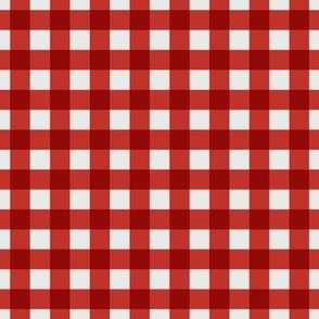 1/2" Gingham Buffalo Plaid Check {Scarlet Red on Off White / Pale Gray} 