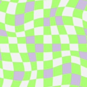 Swirly Checkers - Neon Green and Lavender