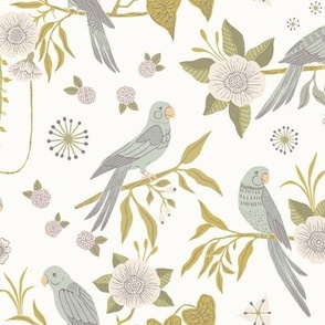 Blue Parakeets Chinoiserie - Shabby Chic Jungle