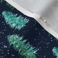 Watercolor green blue Christmas pine tree-navy-small scale