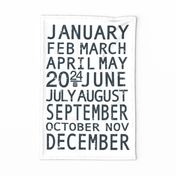 Vintage Metro Typography 2024 Calendar Tea Towel and Wall Hanging