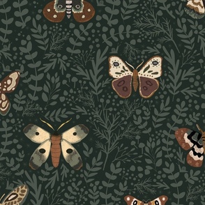 Autumn Forest Finds - Woodland moth over green with green leaves L